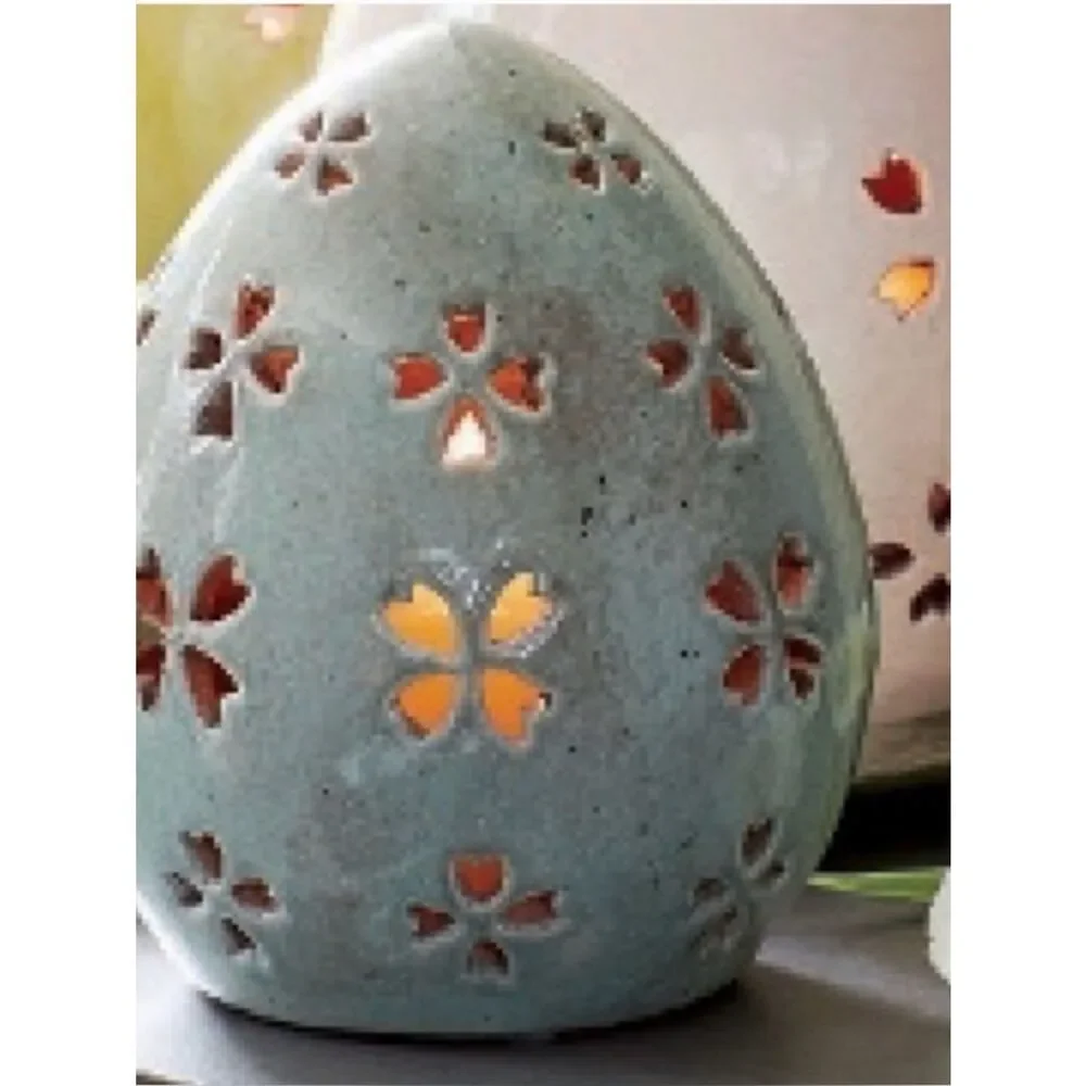 Vintage Pottery Barn Small 7.5” Tall Pale Blue Ceramic Pierced Egg